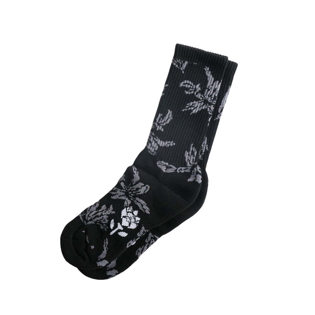 Jacquard Flower Crew Sock - Black