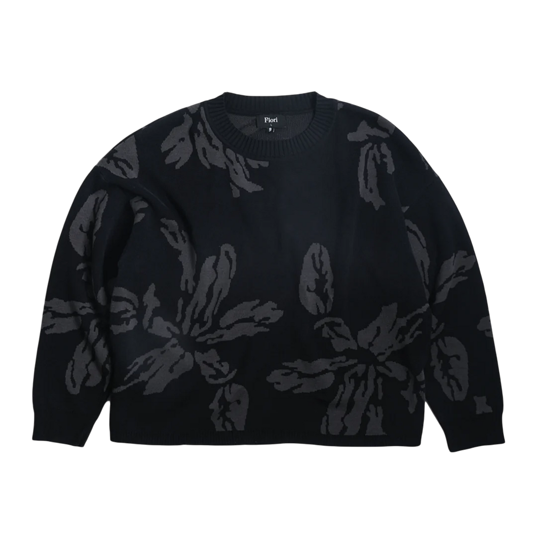 Flower Knit Sweater - Dark Navy