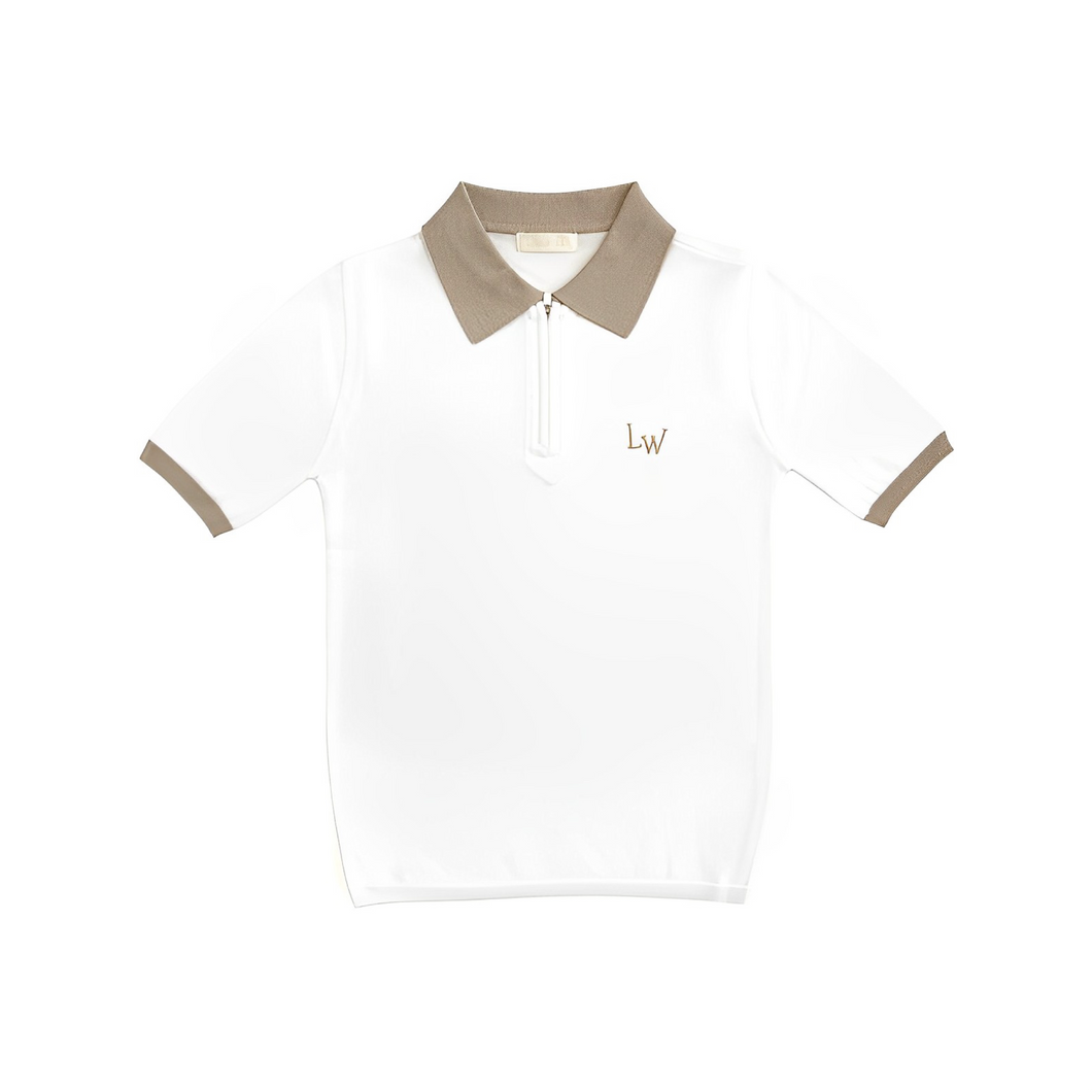 Collar Zip Up Knit -White