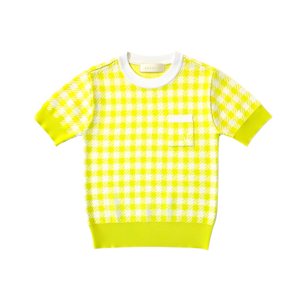 Checked Jaquered Knit Top - Yellow