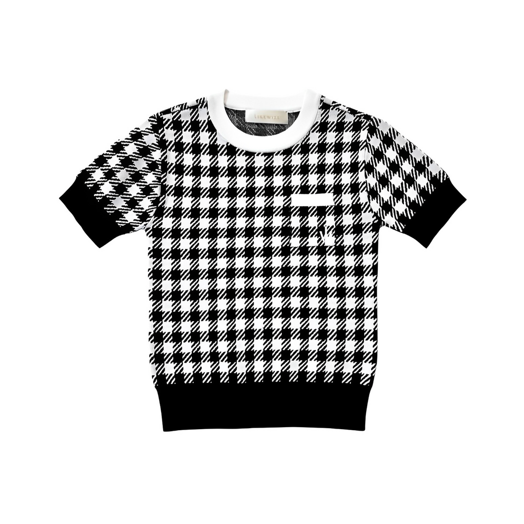Checked Jaquered Knit Top - Black