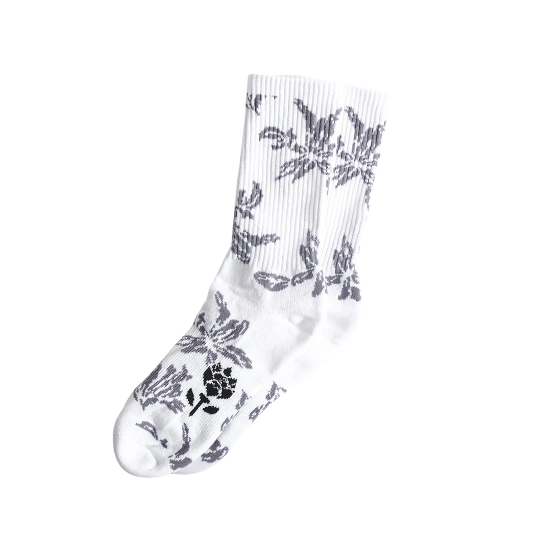 Jacquard Flower Crew Sock - White